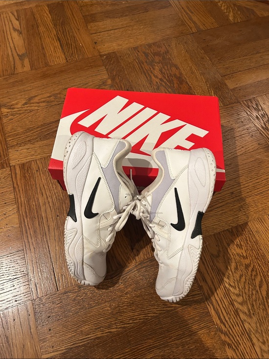Nike Shoes - Nike White Tennis Sneakers with Black Swoosh Accent